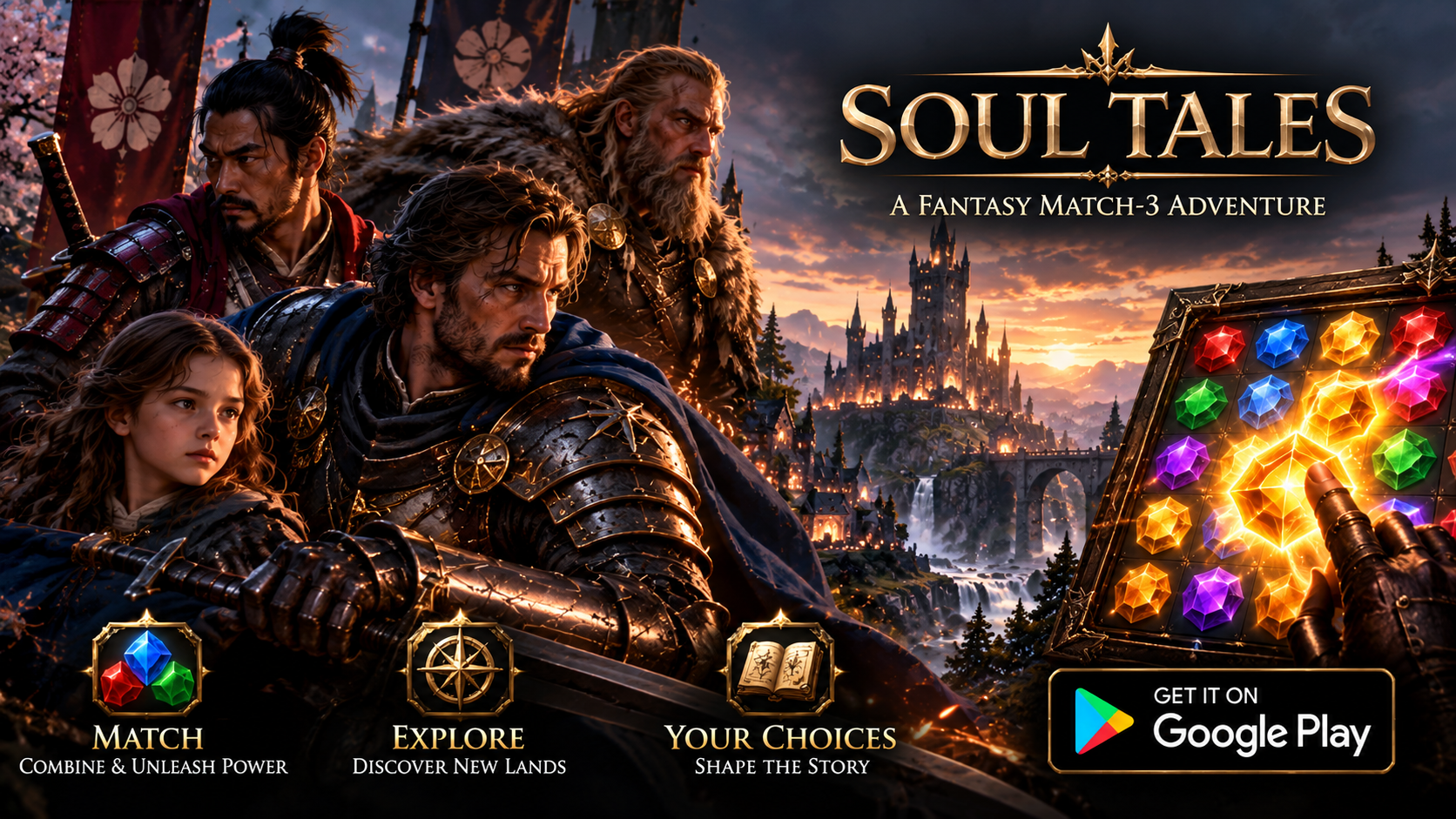 Soul Tales — A Fantasy Match-3 Adventure. Match, explore, and shape the story.